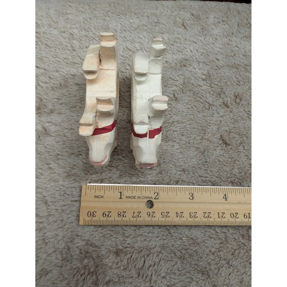 Hand Carved Painted Wooden Pig Napkin Rings Pair Philippines Folk Art White Red